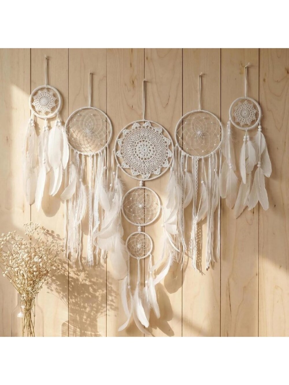 5 Pack Moon Phase Dreamcatcher Set | Boho Macrame Wall Decor for Home & Bedroom